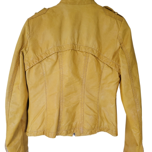 Danier Womens Mustard Yellow Leather Moto Jacket - Picture 4 of 10